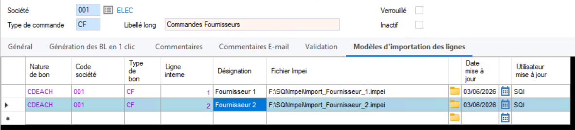 Import des lignes